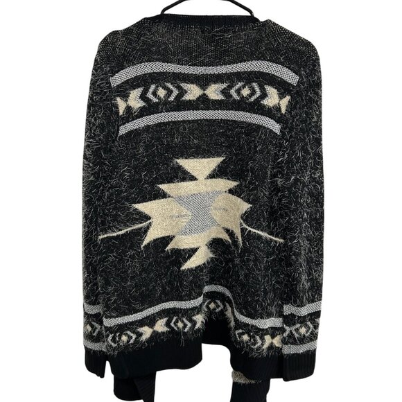 BCBG Max Azria Aztec Open Front Cardigan Artisan Pattern Size Large Boho Tribal - Picture 2 of 9